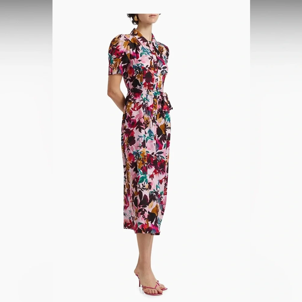 Saloni Vanessa Floral Silk Tie-Waist Shirtdress 4 NWT - Picture 7 of 10